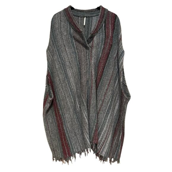 Free People Fringe Boho Blanket Poncho Sweater Duster Wrap Charcoal Gray XS/S - Picture 6 of 15
